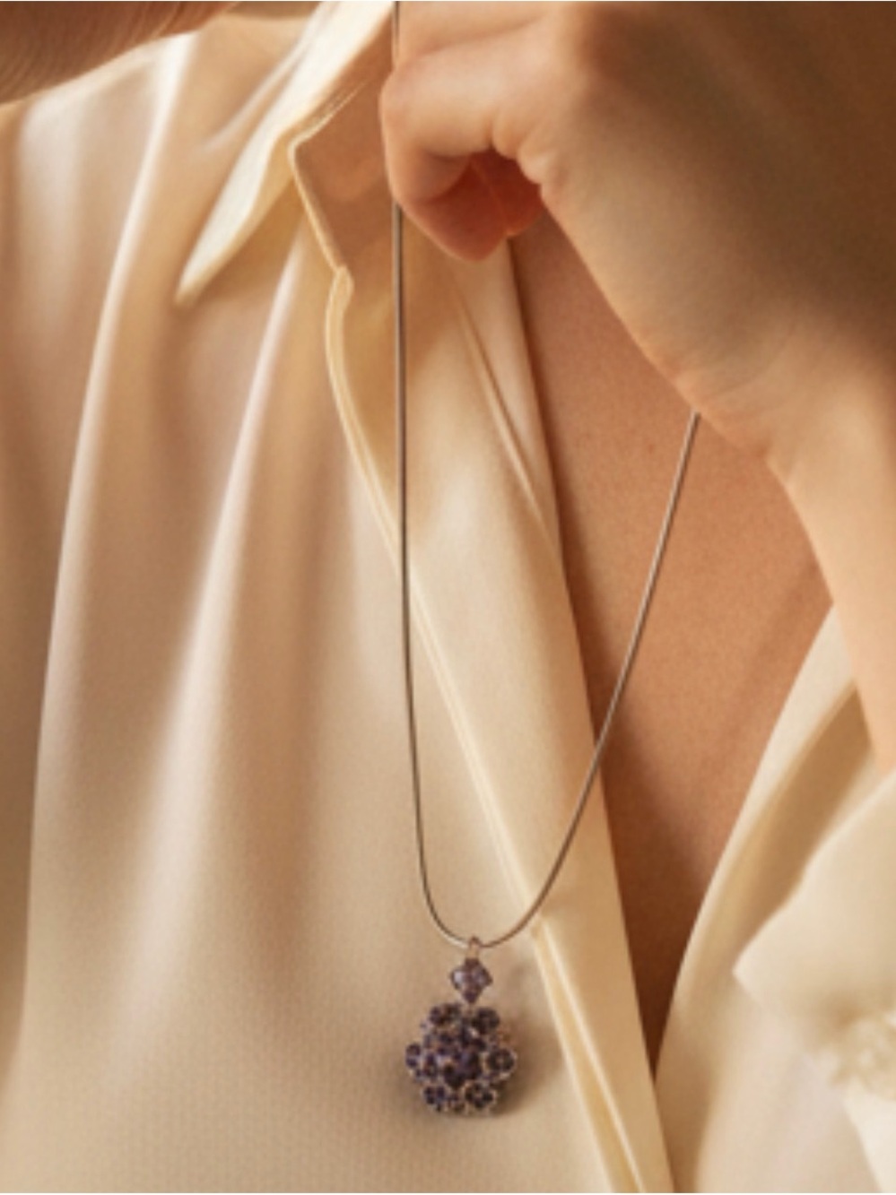 Liz Palacios Silver Necklace with Purple Cluster Pendant